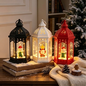 Lámpara de Viento Navideña de Plástico con LED, Luz Decorativa con Diseños de Muñeco de Nieve y Papá Noel, Ambiente Festivo, Luz Nocturna de Mesa con Brillo Cálido LED - Product Image 2