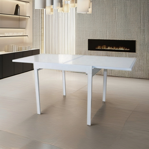 <span class=keywords><strong>Mesa</strong></span> de <span class=keywords><strong>comedor</strong></span> de diseño moderno con tapa de vidrio templado <span class=keywords><strong>y</strong></span> marco de <span class=keywords><strong>acero</strong></span> con extensión telescópica para cocina, sala de estar u oficina - Product Image 5