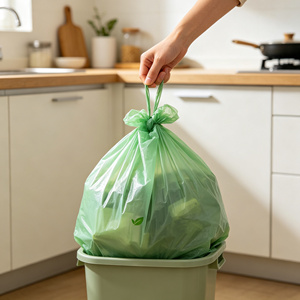 Bolsa de Basura Verde con Cierre de Cordón, Bolsa de Plástico para Residuos Reciclable, Bolsa de Transporte Personalizada para Supermercados y Exposiciones - Product Image 2