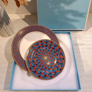 Ins Bone China Ceramic Disc Sustainable Solid Pattern Tableware Hotel Western Steak Plate Household Salad Plate Gift <b>Box</b> - Product Image 1
