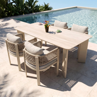 Ensemble de salle à manger d'extérieur pour 6 personnes, table en aluminium 7 pièces avec plateau en pierre frittée et 6 chaises en corde, imperméable, résistant au soleil et à la rouille