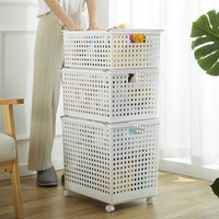 Panier à linge empilable multicouche, grandes boîtes de rangement en plastique avec roulettes
