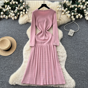 Traje de dos piezas para mujer, Vestido de punto de encaje de manga larga con cuentas, cintura con cinturón, suéter calado, Túnica, chándal de dos piezas - Product Image 5