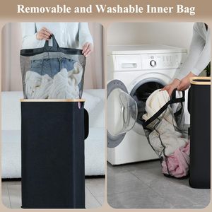 Wholesale Household Foldable <b>Storage</b> Fabric <b>Hamper</b> Laundry Basket Bamboo Laundry <b>Hamper</b> With Lid - Product Image 6