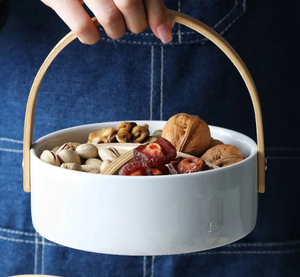 Nuevo cuenco portátil de cerámica para mezclar salsa de ensalada, mango de bambú, bandeja de postre de frutas de 6 pulgadas, platos para servir aperitivos, platos laterales - Product Image 6