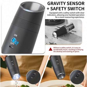 Gravity Electric Pepper Salt Grinder Set 2 <b>Rechargeable</b> Refillable Plastic Adjustable Coarseness <b>LED</b> <b>Light</b> One Hand Eco-Friendly - Product Image 5