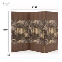 Paravent moderne minimaliste en bois à 3 panneaux avec impression de paysage forestier, écran pliant décoratif pour salon