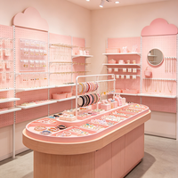Comptoir d'exposition mural moderne et attrayant pour bijoux et accessoires de mode, avec éclairage LED, dimensions personnalisables, en MDF et métal