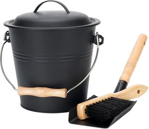 Seau à cendres noir avec couvercle pour foyer, brasero, poêle à bois – Idéal pour mini-braseros – Emballage pour envoi postal - Product Image 1