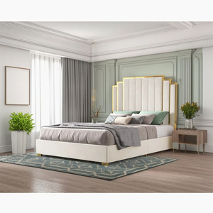PZCN HOME Wholesale Cheap Modern White Fabric Upholstered <strong>Bed</strong> king Size <strong>Bed</strong> <strong>Frame</strong> Queen Size <strong>Bed</strong> <strong>Frame</strong> with <strong>Gold</strong> Decoration - Product Image 5