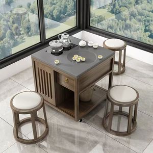 Solid Wood Tea <b>Table</b> <b>Small</b> Household Modern Chinese Style Movable Tea Brewing <b>Table</b> For Balcony Living Room Complete Set - Product Image 3