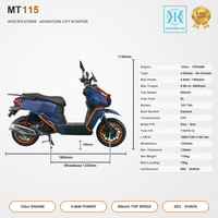 Scooter à essence Euro 5 125cc EFI, scooter à moteur à essence haute vitesse 80 km/h, moto de banlieue avec démarrage sans clé et freins à disque