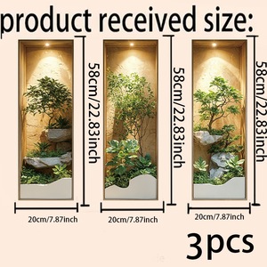 Papier peint décoratif transfrontalier, simulation de plantes vertes en pot 3D, <span class=keywords><strong>triptyque</strong></span>, autocollant mural, décoration intérieure, auto-adhésif - Product Image 5