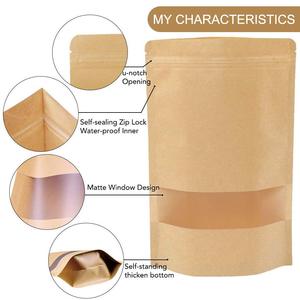 Trắng Nâu tùy chỉnh đứng lên dây kéo trà cà phê gia vị kẹo bao bì thảo dược thủ công Túi giấy <span class=keywords><strong>Kraft</strong></span> túi có cửa sổ - Product Image 2