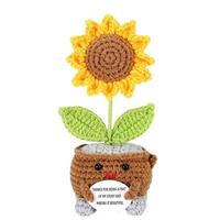 Pot Bunga Rajut Tangan Motif Bunga Matahari, Daisy, Lavender, Hiasan Tanaman Anyaman, Dekorasi Rumah Bunga Buatan yang Lucu, Hadiah