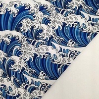 Entoilage en satin imprimé numérique de vagues bleues de style rétro YH8-4053 100% polyester pour les vêtements des filles prêts à expédier