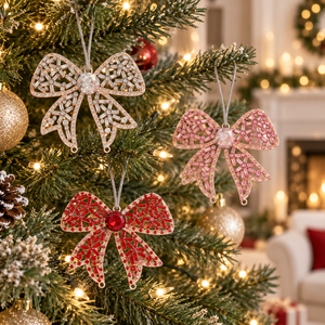 Dekorasi Rumah Liburan Natal Pita Rhinestone Paduan Seng Berongga Ekor Pendek Hiasan Pohon Natal Berhiaskan Permata - Product Image 1