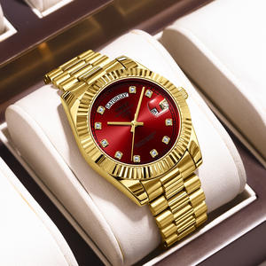 Wholesale Brand Luxury <b>Men's</b> <b>Gold</b> <b>Watch</b> - Diamond-Trimmed, Sunburst Pattern Dial, <b>Solid</b> Steel Band, Fashion Quartz Wristwatch - Product Image 1