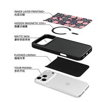 Coque de téléphone AG Feeling Black Edge avec motif floral doré pour iPhone 17, 17 Pro Max, 16 Pro, 15 – Coque magnétique