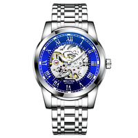 Reloj Mecánico de Lujo para Hombre, Diseño Transparente Dorado con Correa Casual de Acero Inoxidable, Reloj de Pulsera Moderno