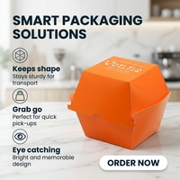 Boîte à hamburger en papier kraft avec doublure intérieure résistante à la graisse pour emballage de plats à emporter, marque privée