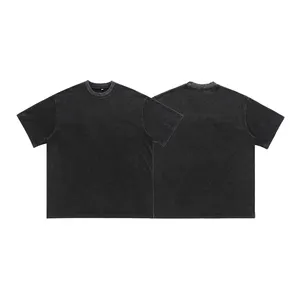 2024 toptan siyah boş silindir Vintage T Shirt yıkanmış 300 gram siyah asit yıkama T Shirt rahat taban özel pamuklu t-shirt