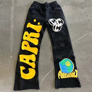 Pantalon de survêtement baggy personnalisé avec patch brodé, délavé à l'acide, effet soleil, coupe et couture, fabrication de vêtements - Product Image 1