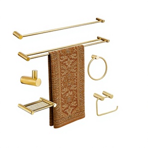 Ensemble d'accessoires de salle de bain en acier inoxydable laqué laiton, support mural pour serviettes, kit facile à nettoyer pour hôtel et appartement - Product Image 3