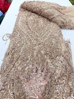 Tissu en dentelle perlée de Dubaï, 8 couleurs disponibles, tulle brodé français, respirant, résistant aux plis, poids moyen, pour femmes