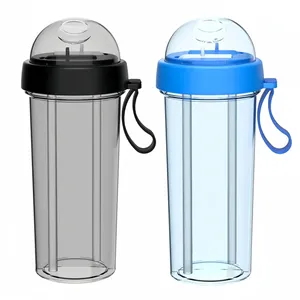 600毫升新设计双面分隔器塑料便携式水瓶带硅胶扣可定制标志