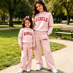 Wholesale Little Girl Mock Neck Sweatshirt Pants Set Personalized French Terry <strong>Mummy</strong> <strong>and</strong> <strong>Me</strong> Fall Winter <strong>Outfit</strong> Set Fleece Set - Product Image 1