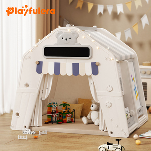 Multifunctional Kids Plastic Playhouse Tent with Drawing Board &amp; Building Blocks, Portable Indoor Play Area for Toddlers - Product Image 4