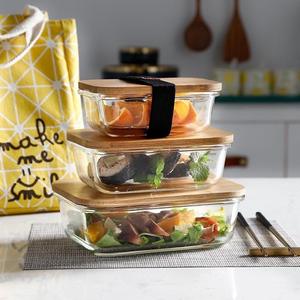 ชุดแก้วบอโรซิลิเกตทรงสูงกันอากาศเข้าไมโครเวฟได้ภาชนะเตรียมอาหารพร้อมฝาไม้ไผ่ - Product Image 3