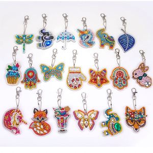 Porte-clés DIY en acrylique avec peinture diamant animaux de dessin animé, fait main, avec petit pendentif, accessoires de bijouterie - Product Image 2