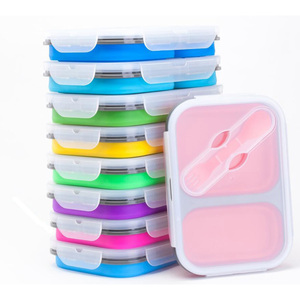 बंधनेवाला टिफिन Lunchbox Biodegradable Foldable खाद्य भंडारण कंटेनर ढक्कन के साथ सिलिकॉन Bento दोपहर के भोजन के बॉक्स - Product Image 3