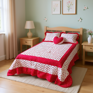 Couette Reyna avec housse, taille simple, motif cœur, literie en coton, usage domestique, toutes saisons, style classique - Product Image 2