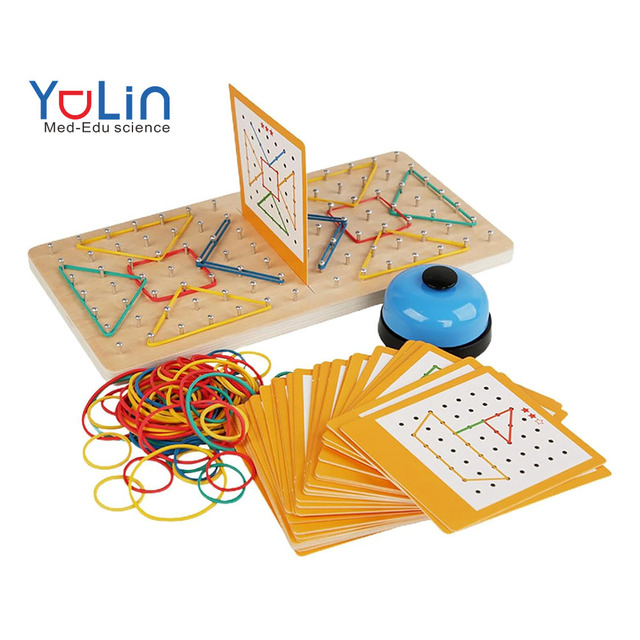 Kindergarten Teaching Materials Two-person Play Nail Board Geometric Shapes Creative Rubber Bands Wooden Toys Geoboards for Kids