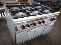 Cuisinière à gaz verticale autonome en acier inoxydable à 4 brûleurs avec pierres de lave et four – Vente en gros
