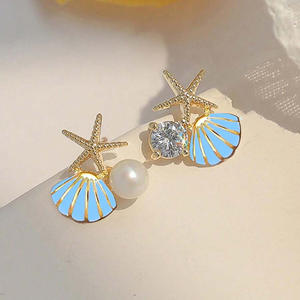 Pendientes de Estrella de Mar Dorada con Cristales de Estrás y Bisel, Estilo Bohemia, Joyería para Uso Diario de Mujer - Product Image 4