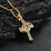 Pendentif en cuivre micro-incrusté de zircon Couronne d'épines, Collier chaîne en bambou tendance pour homme avec croix