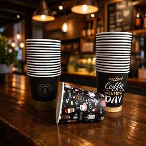 แก้วกาแฟกระดาษพร้อมฝาปิด แบบใช้แล้วทิ้ง ขนาด 6oz 7oz 8oz 12oz 16oz 24oz 32oz กระดาษคราฟท์สีขาว ปรับแต่งสีสันได้ - Product Image 3