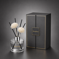 Bouteille d'aromathérapie ronde de luxe 50ml/100ml/150ml, bouteille diffuseur avec bâtonnets d'aromathérapie, boîte d'emballage personnalisée et logo