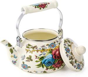 Théière en métal émaillé de 2,5 L, design floral rétro, écologique, avec poignée, compatible gaz et induction, en aluminium de haute qualité, pour café - Product Image 3