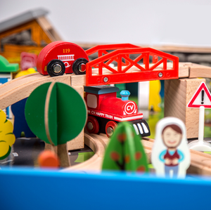 Rail en bois naturel Montessori, 108 pièces, avec ensemble de <span class=keywords><strong>Table</strong></span>, jouet de construction écologique pour enfants - Product Image 3