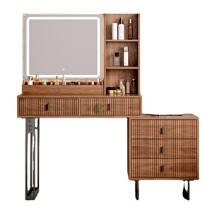Table de toilette moderne en bois avec miroir et tiroirs, bureau de maquillage de luxe pour chambre à coucher - Product Image 1
