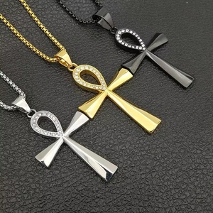 Großhandel Jesus Christliche Edelstahl-Kreuzanhänger Halskette Hip-Hop Vergoldeter Kreuz-Charm Choker für Männer und Frauen - Product Image 1