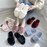 Chaussons d'hiver chauds en fourrure pour intérieur et extérieur, confortables, à semelle souple, pour femmes et hommes, pantoufles douces à bout ouvert pour la maison