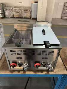 Nouvelle friteuse à gaz 220V avec valve de vidange, commerciale, de comptoir, en acier inoxydable, 18L, avec allumage, contrôle de température et <span class=keywords><strong>cheminée</strong></span> - Product Image 4