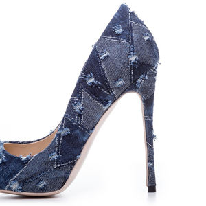 शरद ऋतु वसंत पार्टी डेनिम स्टील पैर सफेद महिला नीले जूते - Product Image 5