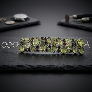 Gorgeous Multi Stone 925 <b>Silver</b> Bracelet Artisanal Gemstone Bracelet Fancy Bracelet - Product Image 3